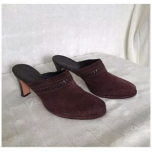 🤎 Cole Haan Chocolate Brown Suede Heeled Mules – Size 8.5 B